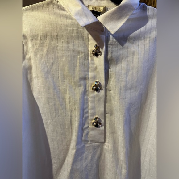Brand New! GIZIA White Women Blouse with Real Crystals Size 42 - Picture 2 of 8